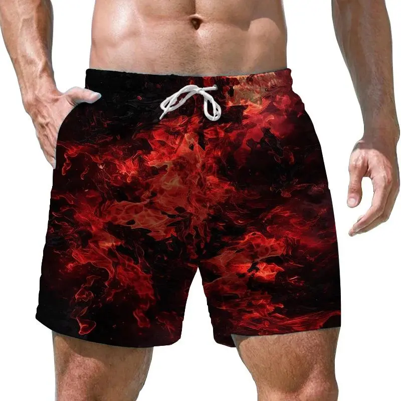 Colorful Flame Pattern Shorts Pants Men 3D Printed Y2k Board Shorts Summer Hawaiian Swimsuit Cool Surfing Swim Trunks Short Pant
