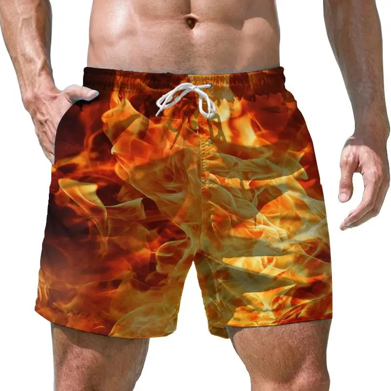 Colorful Flame Pattern Shorts Pants Men 3D Printed Y2k Board Shorts Summer Hawaiian Swimsuit Cool Surfing Swim Trunks Short Pant