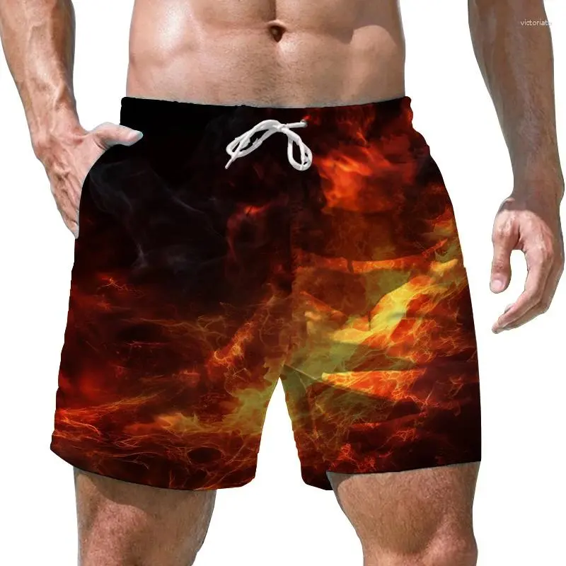 Colorful Flame Pattern Shorts Pants Men 3D Printed Y2k Board Shorts Summer Hawaiian Swimsuit Cool Surfing Swim Trunks Short Pant
