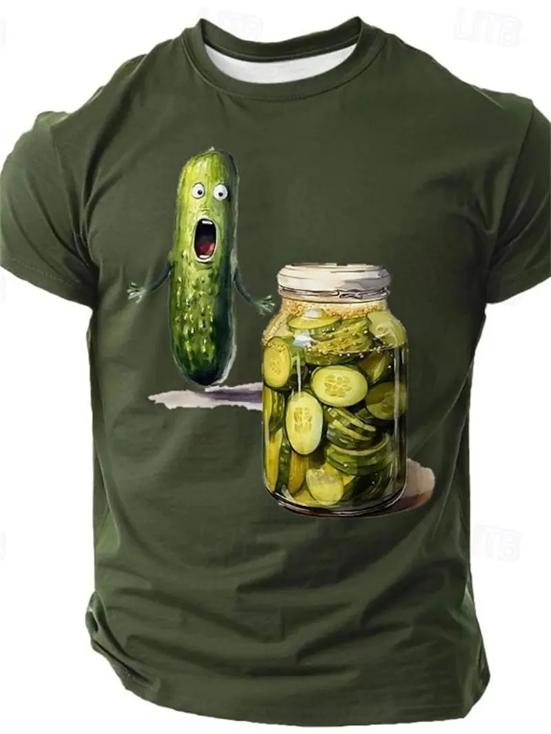 3d Print Funny Cucumber Graphic T-Shirt For Men Clothing Summer O-Neck Casual Short Sleeve Loose Street Unisex Tees Polyester