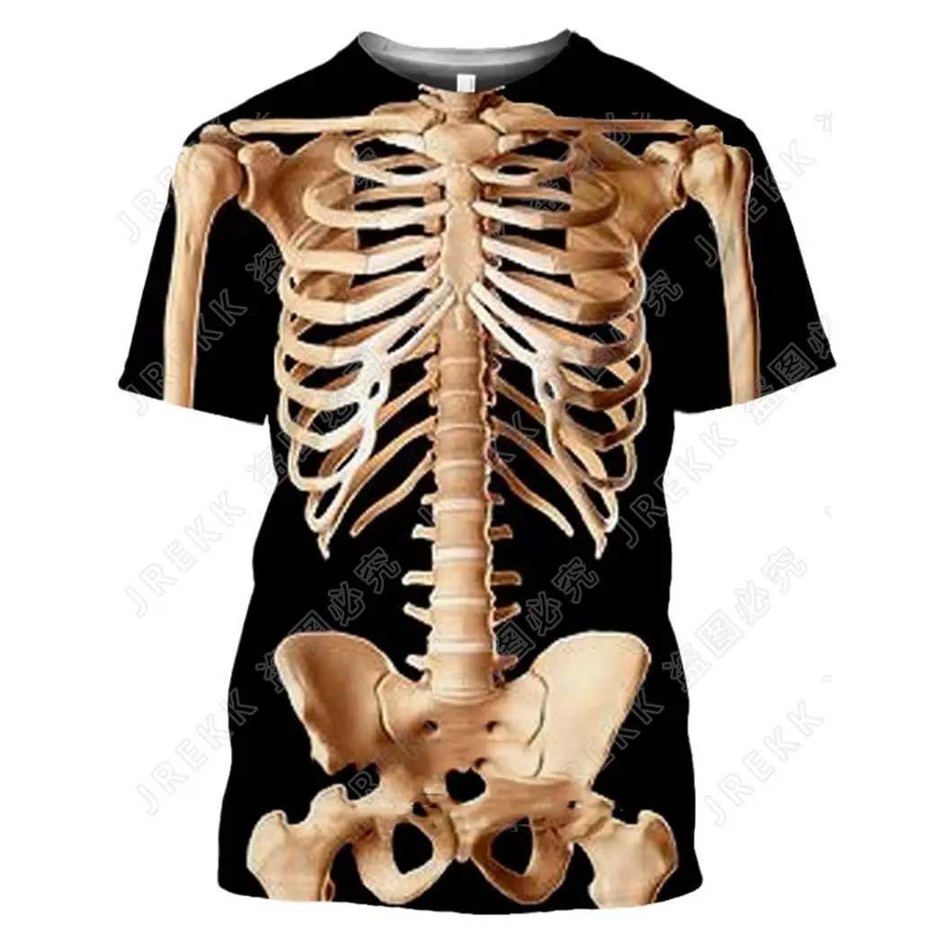 Y2K Summer Men's T-shirt Fun Bone And Visceral 3D Printing T-shirt Body Structure Short Sleeve Loose Funny New T Shirt Tops