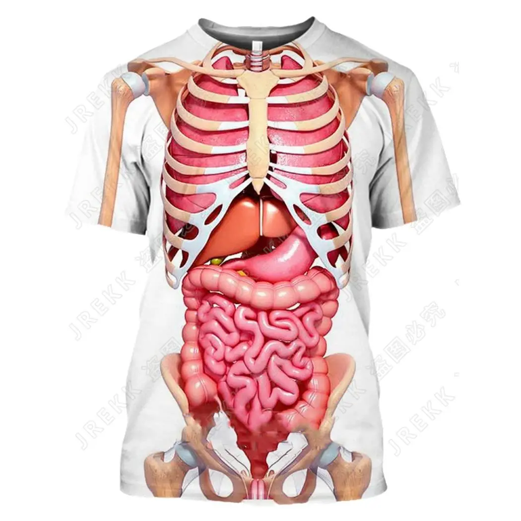 Y2K Summer Men's T-shirt Fun Bone And Visceral 3D Printing T-shirt Body Structure Short Sleeve Loose Funny New T Shirt Tops