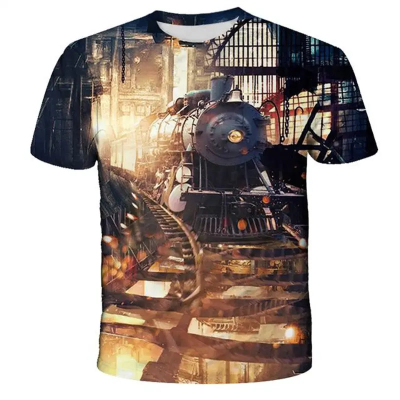 Vintage Train Locomotive 3D Print T Shirt Women Men Summer Fashion Kids Casual Cartoons Tshirts O Neck Short Sleeve Top Tee