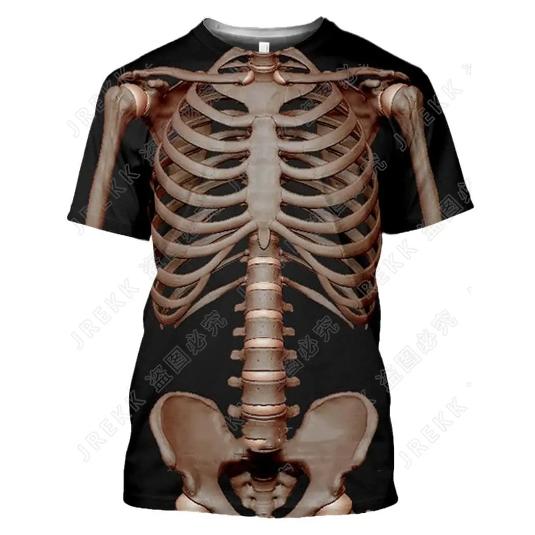 Y2K Summer Men's T-shirt Fun Bone And Visceral 3D Printing T-shirt Body Structure Short Sleeve Loose Funny New T Shirt Tops