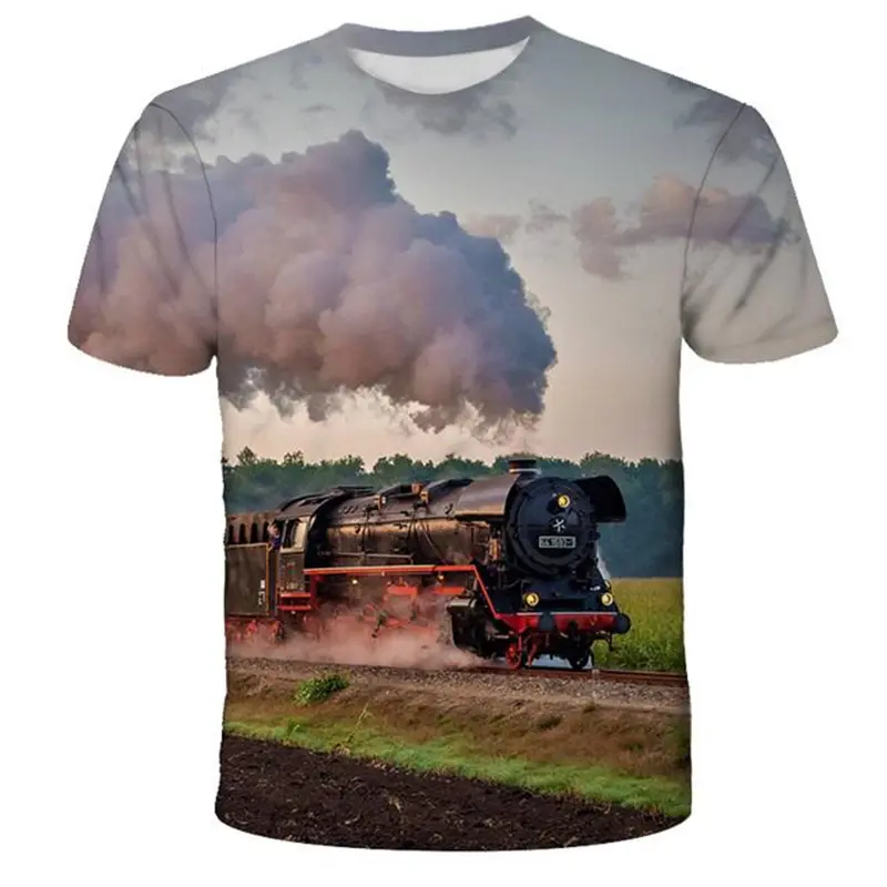 Vintage Train Locomotive 3D Print T Shirt Women Men Summer Fashion Kids Casual Cartoons Tshirts O Neck Short Sleeve Top Tee
