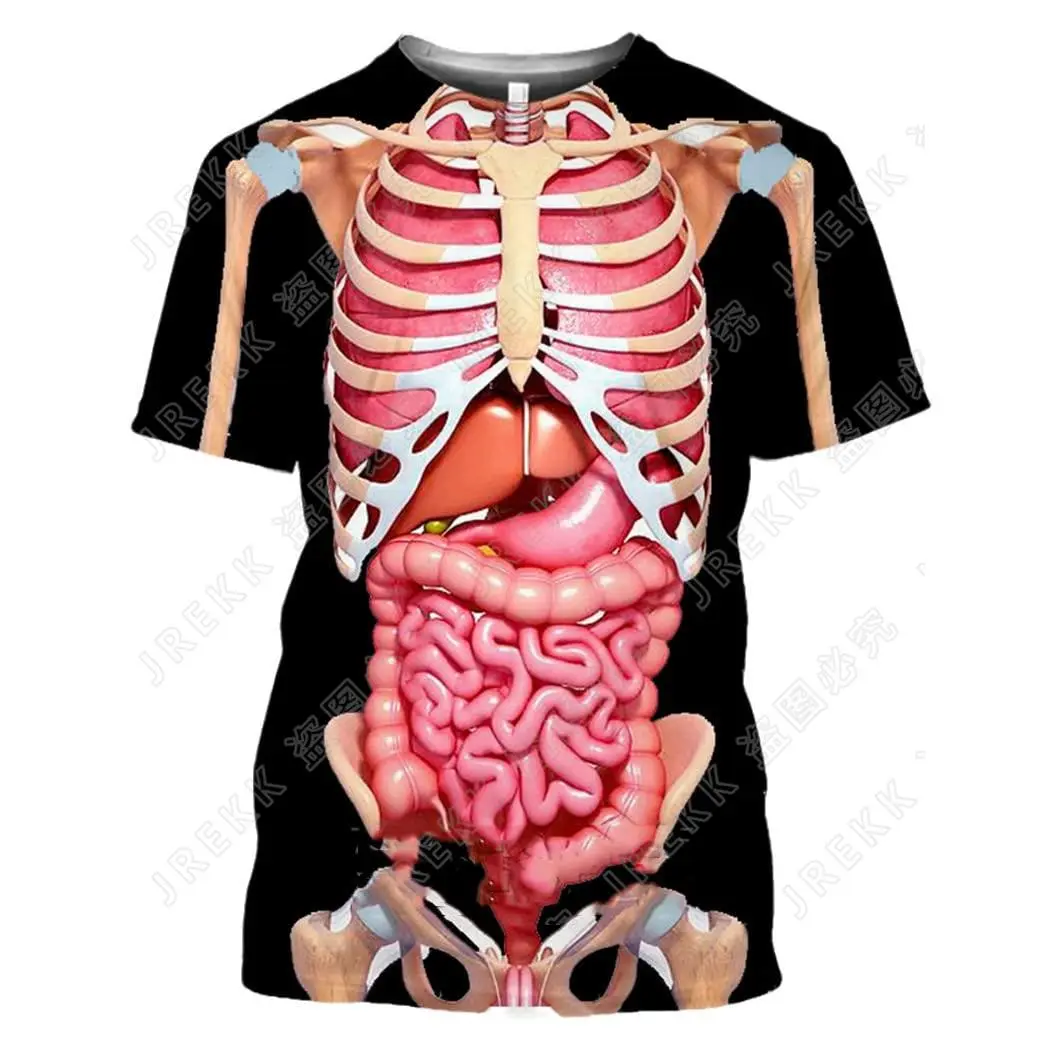 Y2K Summer Men's T-shirt Fun Bone And Visceral 3D Printing T-shirt Body Structure Short Sleeve Loose Funny New T Shirt Tops