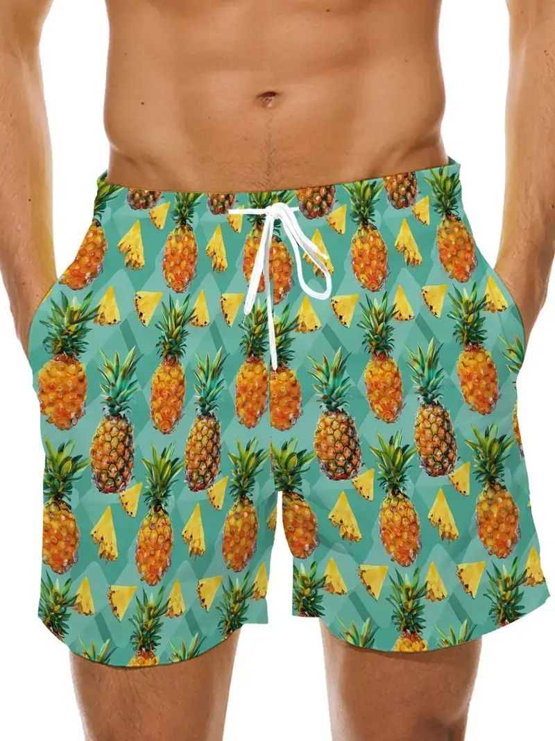 Men's Beach Shorts 3D Print Cartoon Pineapple Graphic Shorts Swim Trunks Summer New Quick Dry Holiday Harajuku Hawaiian Shorts