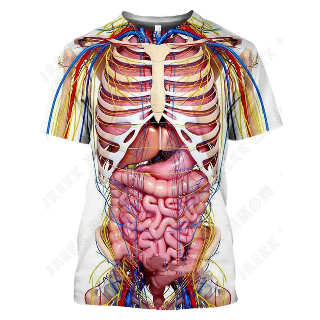 Y2K Summer Men's T-shirt Fun Bone And Visceral 3D Printing T-shirt Body Structure Short Sleeve Loose Funny New T Shirt Tops
