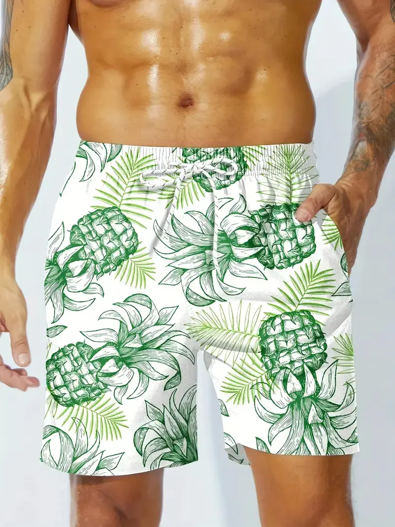 Men's Beach Shorts 3D Print Cartoon Pineapple Graphic Shorts Swim Trunks Summer New Quick Dry Holiday Harajuku Hawaiian Shorts