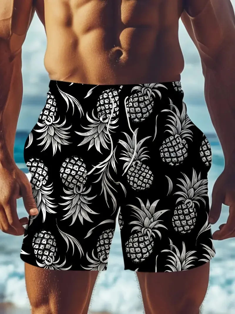 Men's Beach Shorts 3D Print Cartoon Pineapple Graphic Shorts Swim Trunks Summer New Quick Dry Holiday Harajuku Hawaiian Shorts