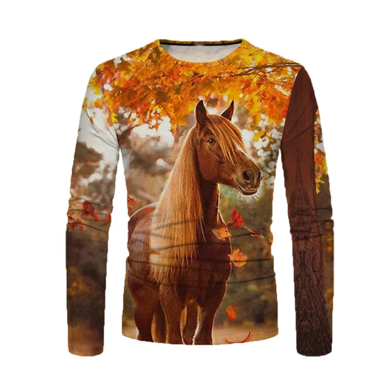 New Fashion Animal Horse Graphic T Shirt Men Women 3D Printed Long Sleeve T Shirt Spring Autumn Casual Harajuku Y2k Kids Tees
