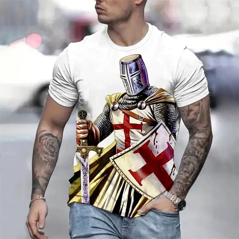 Summer Retro T-shirt Knights Templar 3D Print Men's T-shirts Casual Streetwear Couple Tees Short Sleeve Top Graphic T Shirts Men