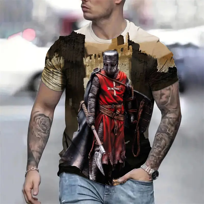 Summer Retro T-shirt Knights Templar 3D Print Men's T-shirts Casual Streetwear Couple Tees Short Sleeve Top Graphic T Shirts Men
