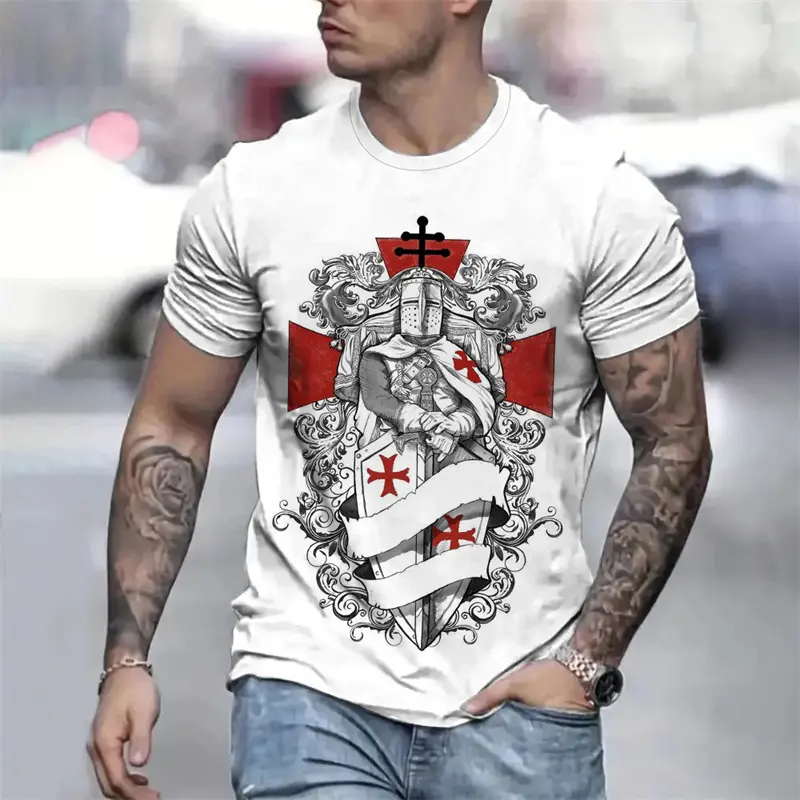 Summer Retro T-shirt Knights Templar 3D Print Men's T-shirts Casual Streetwear Couple Tees Short Sleeve Top Graphic T Shirts Men