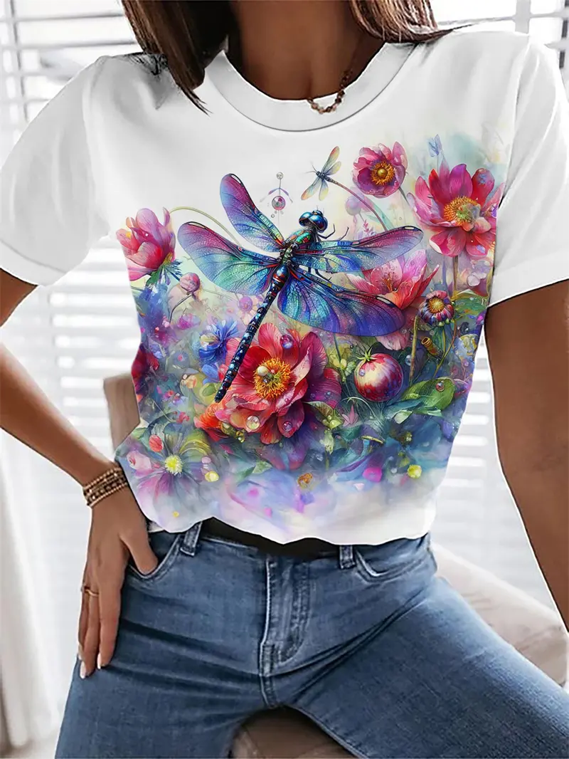 3D Print Kawaii Cat Tshirt Female Floral Graphic Casual Short Sleeve Tees Tops Girls O-Neck Y2K T Shirt Pretty Women's Clothing