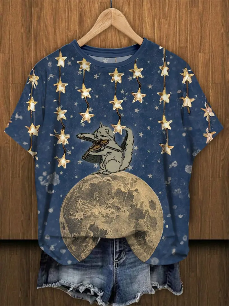 3D Print Kawaii Cat Tshirt Female Floral Graphic Casual Short Sleeve Tees Tops Girls O-Neck Y2K T Shirt Pretty Women's Clothing