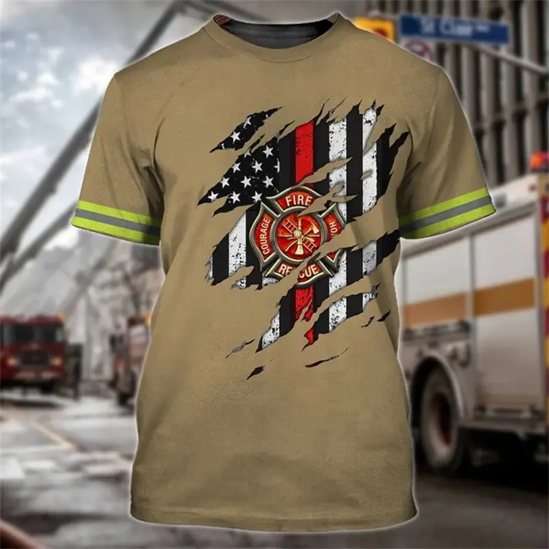 New Firefighter Graphic 3D Print T-Shirts Men Summer Casual Fireman T Shirt O-Neck Short Sleeve Tees Harajuku Y2k Kids Clothing