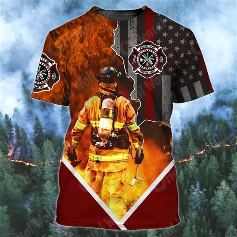New Firefighter Graphic 3D Print T-Shirts Men Summer Casual Fireman T Shirt O-Neck Short Sleeve Tees Harajuku Y2k Kids Clothing