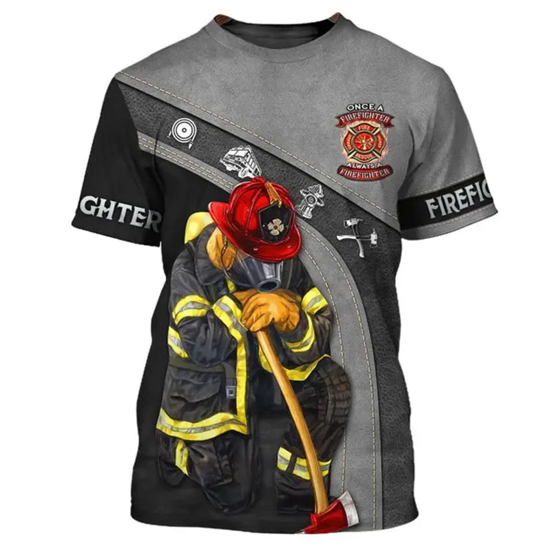 New Firefighter Graphic 3D Print T-Shirts Men Summer Casual Fireman T Shirt O-Neck Short Sleeve Tees Harajuku Y2k Kids Clothing