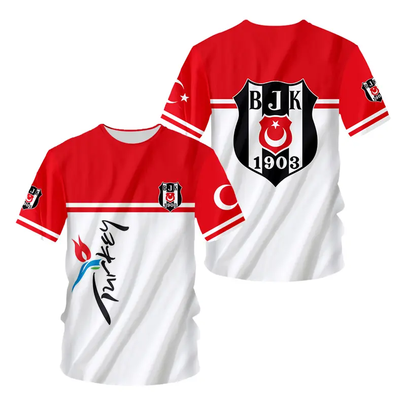 2024 Summer short sleeve men's T-shirt Türkiye Istanbul football T-shirt 3D printing Y2k T-shirt loose sports T-shirt Tops