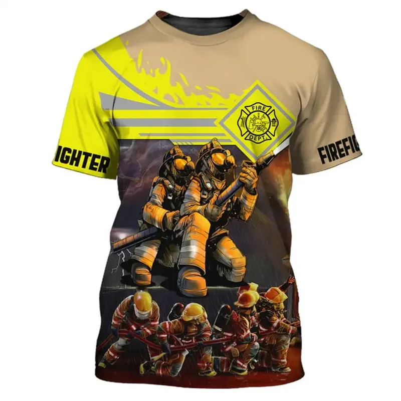 New Firefighter Graphic 3D Print T-Shirts Men Summer Casual Fireman T Shirt O-Neck Short Sleeve Tees Harajuku Y2k Kids Clothing