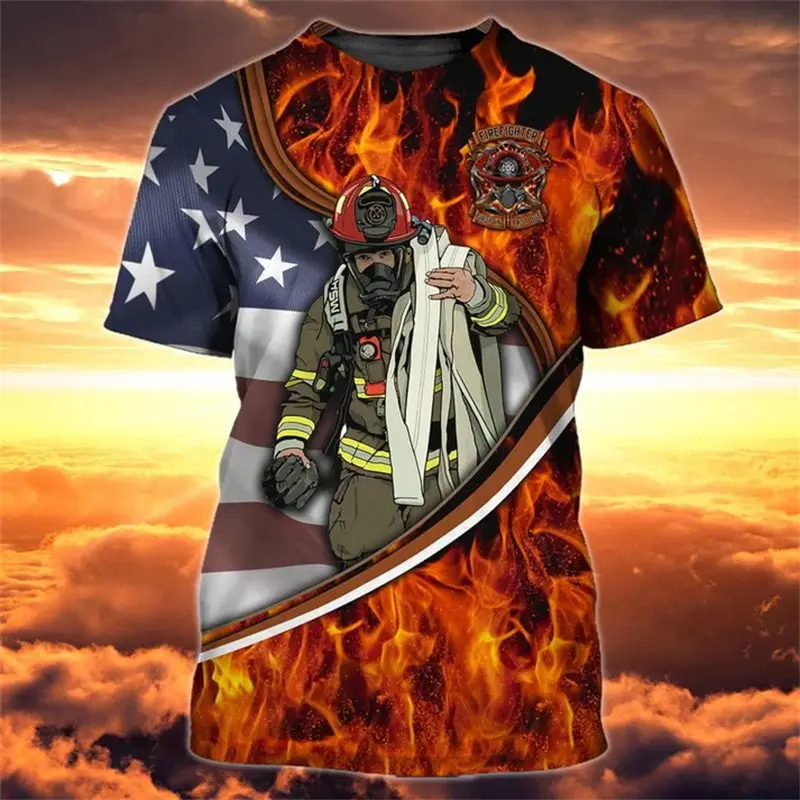 New Firefighter Graphic 3D Print T-Shirts Men Summer Casual Fireman T Shirt O-Neck Short Sleeve Tees Harajuku Y2k Kids Clothing