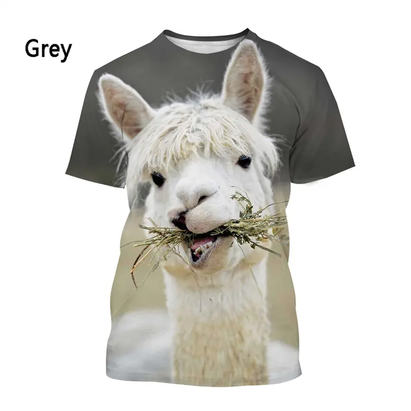 Fashion 3D Animal Print Mens Clothes Women Outdoor Funny Alpaca Printed T-shirt Kids Summer Casual Short Sleeve O-neck Tee Tops