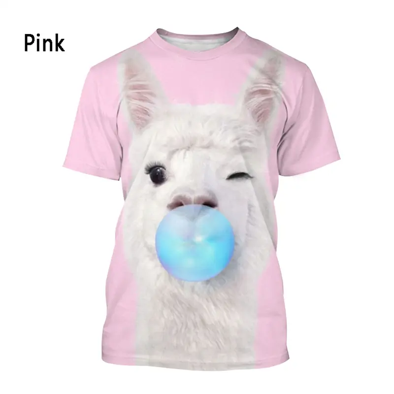 Fashion 3D Animal Print Mens Clothes Women Outdoor Funny Alpaca Printed T-shirt Kids Summer Casual Short Sleeve O-neck Tee Tops