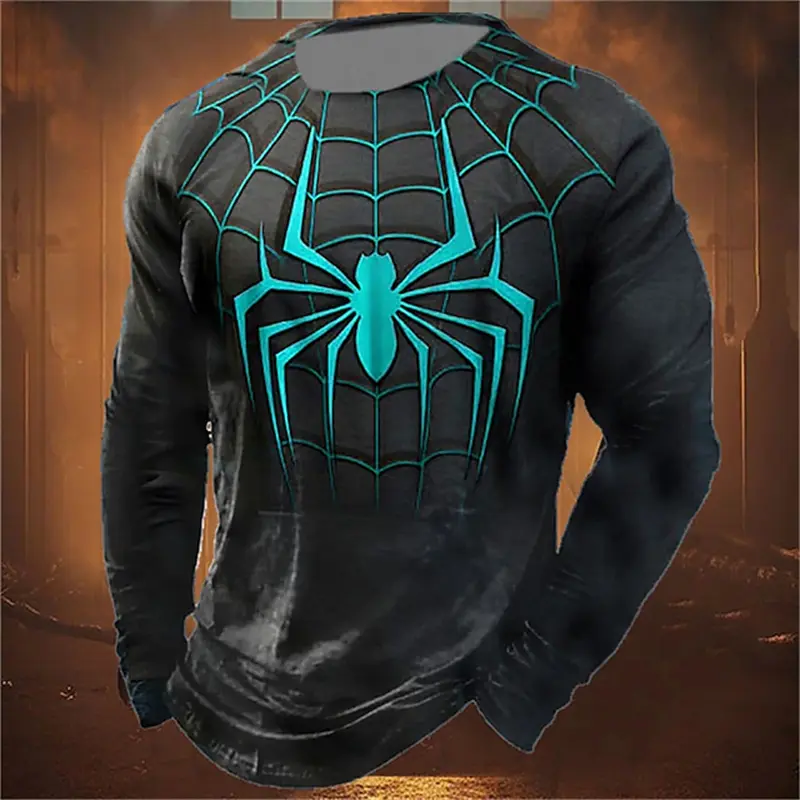 Vintage Spider 3D Mens Graphic Tshirts High Quality Quick Dry Long Sleeve T Shirt Tops Kids Breathable Casual Round Neck Y2k Tee