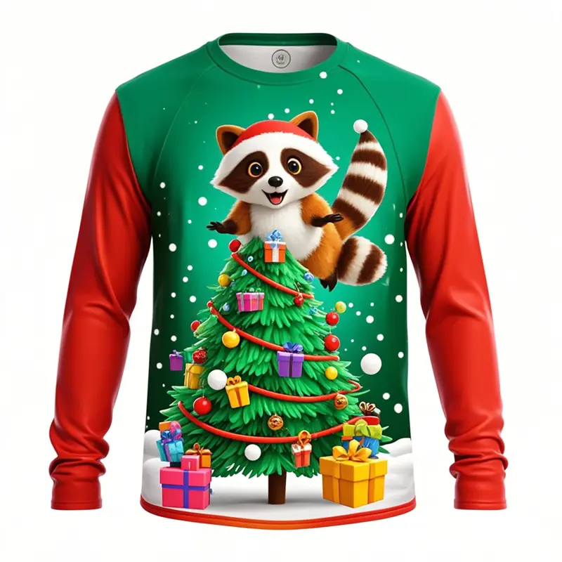Christmas T Shirt Men 3D Panda Raccoon Print Long Sleeve For Men Fashion Christmas Harajuku Y2K Long Sleeve T-shirt Tops Clothes