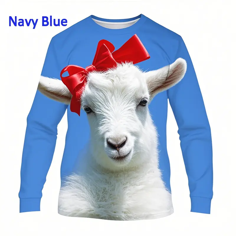 New Funny Animal Goat Men's T-shirts Women's 3D Print Long Sleeve T Shirts Casual Round Neck Personality Street Style Kids Tops