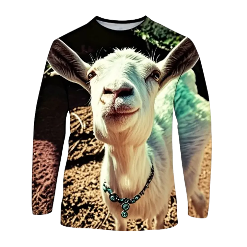 New Funny Animal Goat Men's T-shirts Women's 3D Print Long Sleeve T Shirts Casual Round Neck Personality Street Style Kids Tops