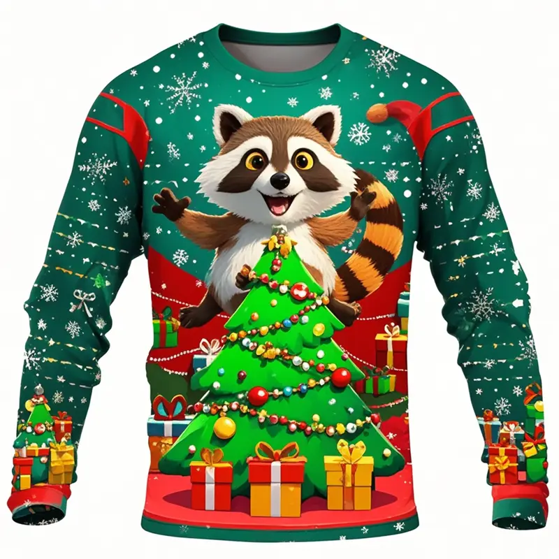 Christmas T Shirt Men 3D Panda Raccoon Print Long Sleeve For Men Fashion Christmas Harajuku Y2K Long Sleeve T-shirt Tops Clothes