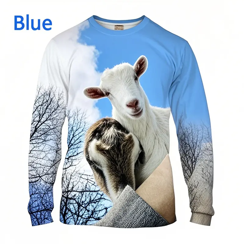 New Funny Animal Goat Men's T-shirts Women's 3D Print Long Sleeve T Shirts Casual Round Neck Personality Street Style Kids Tops