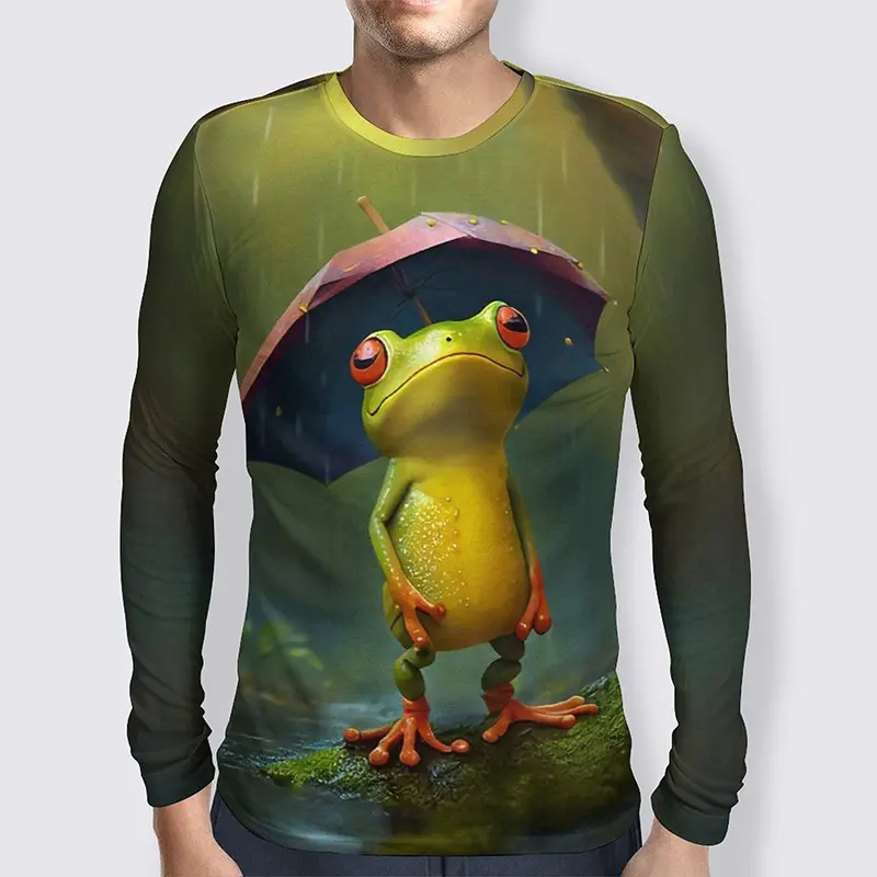 Funny Tree Frog 3D Graphic Tee Shirt Y2k Men Women Autumn Fashion Casual Street Hip Hop T Shirt Kids Round Neck Long Sleeve Tees
