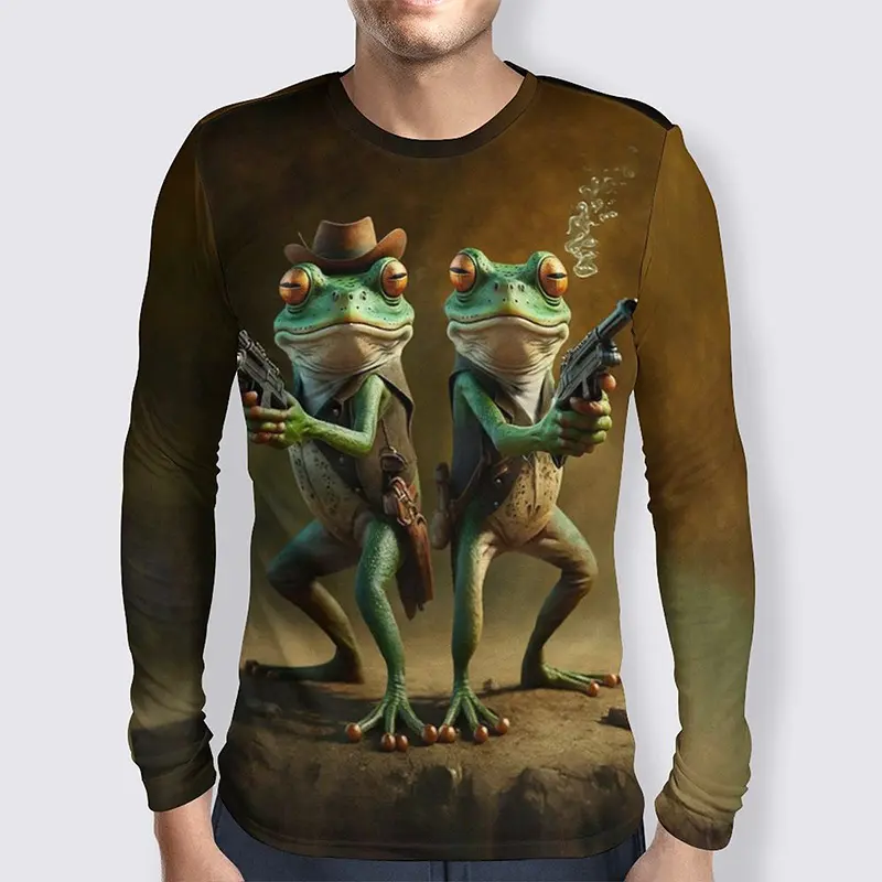 Funny Tree Frog 3D Graphic Tee Shirt Y2k Men Women Autumn Fashion Casual Street Hip Hop T Shirt Kids Round Neck Long Sleeve Tees