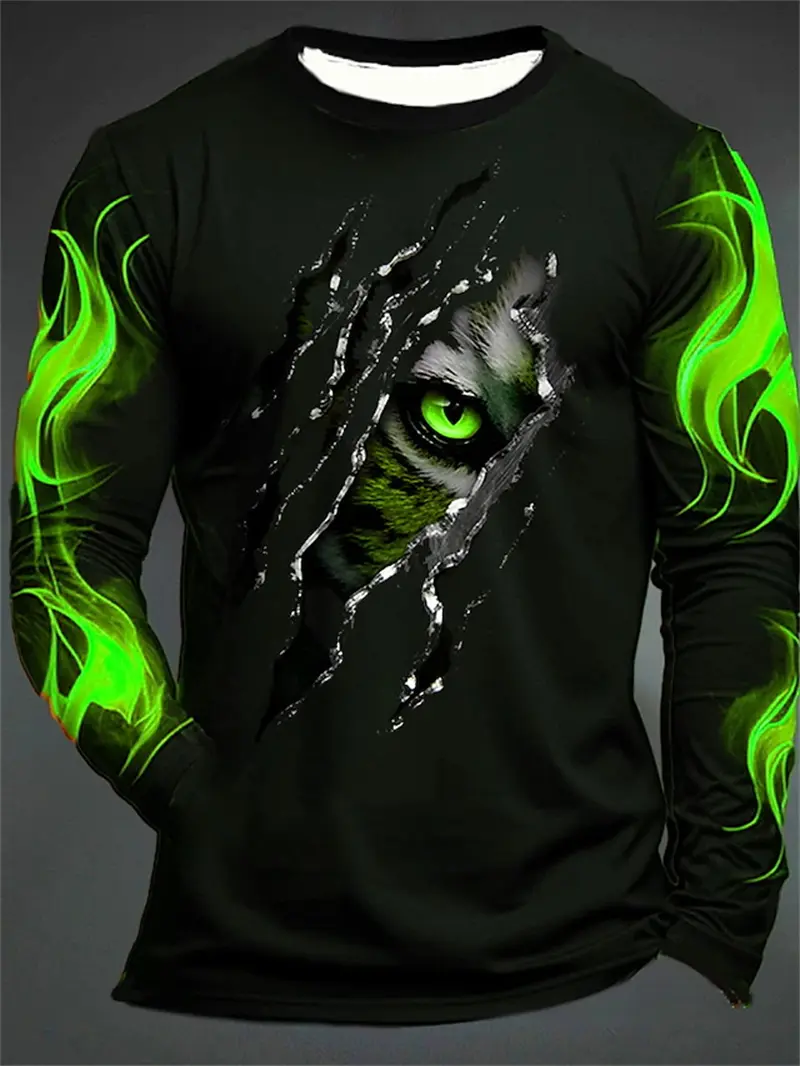 Y2k Clothes Flame Claw Graphic T Shirts Fashion Casual Men 3D Printed Sports Outdoor Long Sleeve Round Neck Shirt Fall Clothing