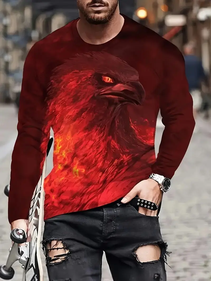 Men's T Shirts Vintage Animal Eagle 3d Printed Casual Pop Long Sleeve Tee Shirt Fashion Streetwear O Neck Oversized Men Clothing