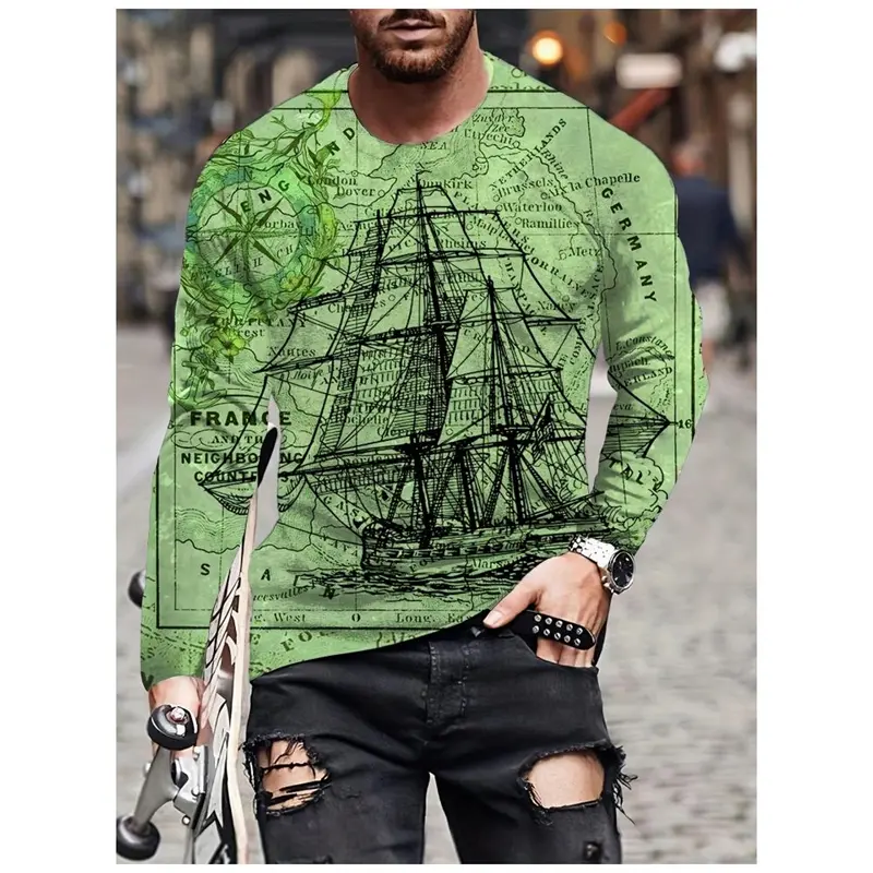Retro 3d Print Anchor Graphic Men's Long Sleeve T Shirts Autumn Fashion Y2K Long Sleeve Men Unisex Streetwear Tee Top Clothes
