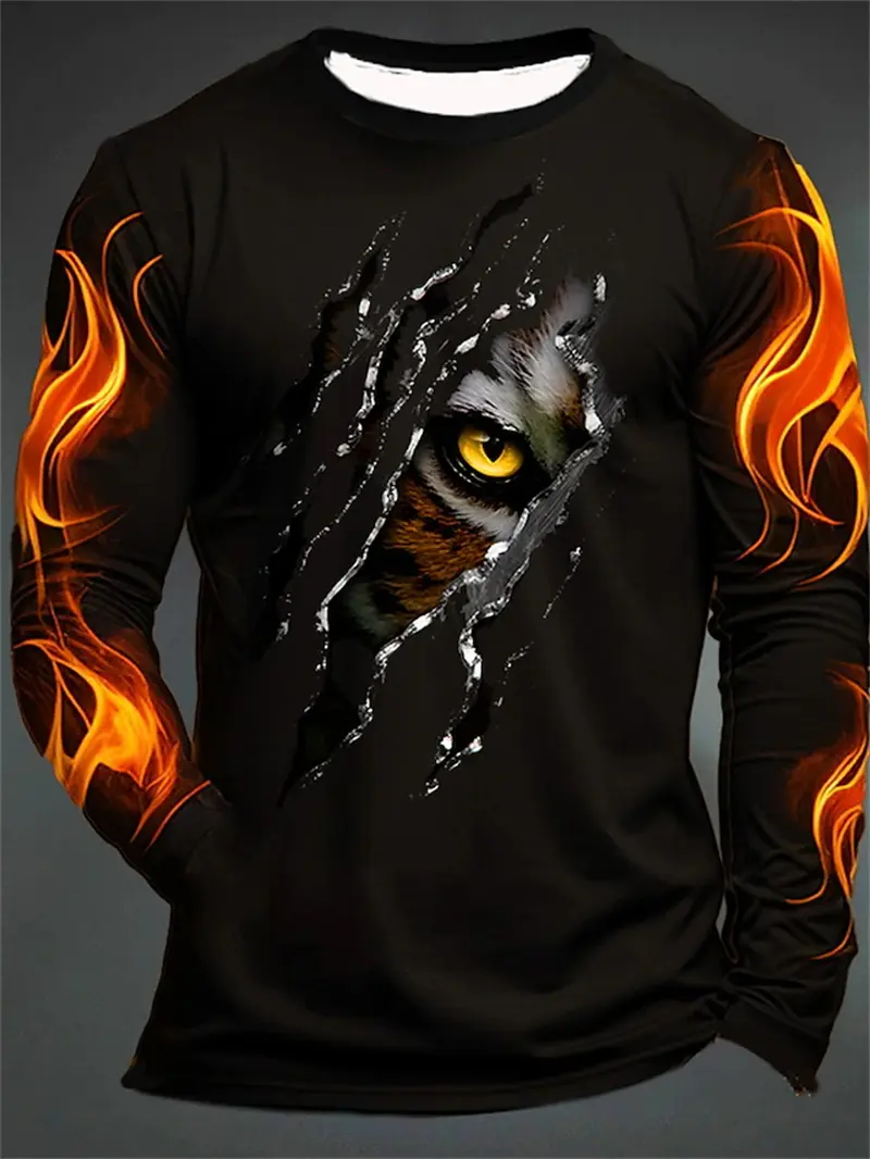 Y2k Clothes Flame Claw Graphic T Shirts Fashion Casual Men 3D Printed Sports Outdoor Long Sleeve Round Neck Shirt Fall Clothing