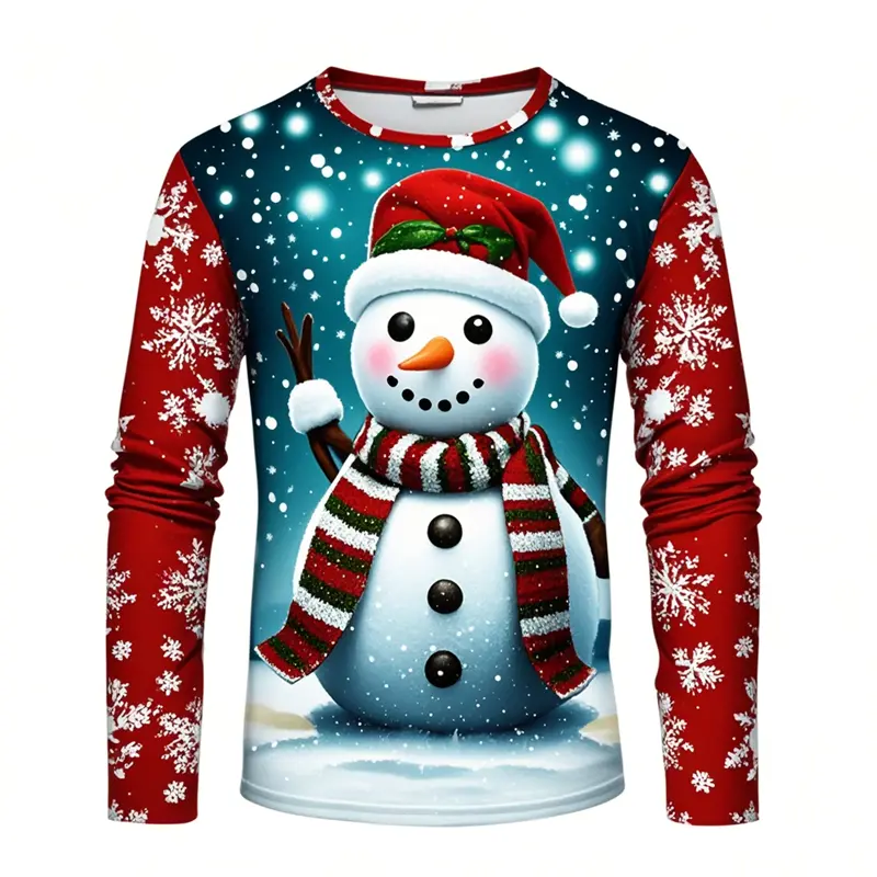 2025 New Christmas Snowman Graphic Men 3D Print Long T-shirt Casual Unisex Long Sleeve Shirt Fashion Y2K Top Oversized Clothing