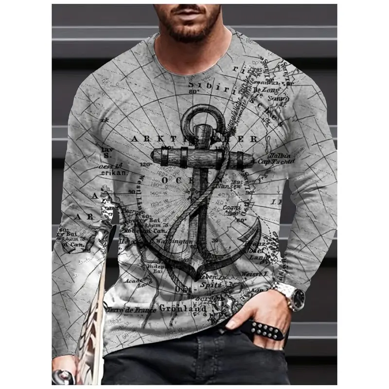 Retro 3d Print Anchor Graphic Men's Long Sleeve T Shirts Autumn Fashion Y2K Long Sleeve Men Unisex Streetwear Tee Top Clothes