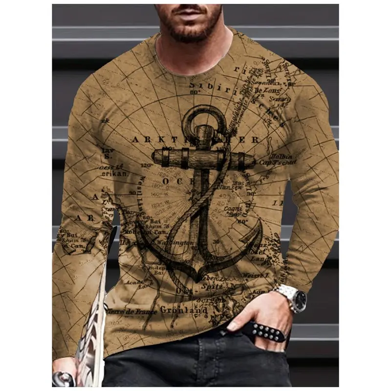 Retro 3d Print Anchor Graphic Men's Long Sleeve T Shirts Autumn Fashion Y2K Long Sleeve Men Unisex Streetwear Tee Top Clothes
