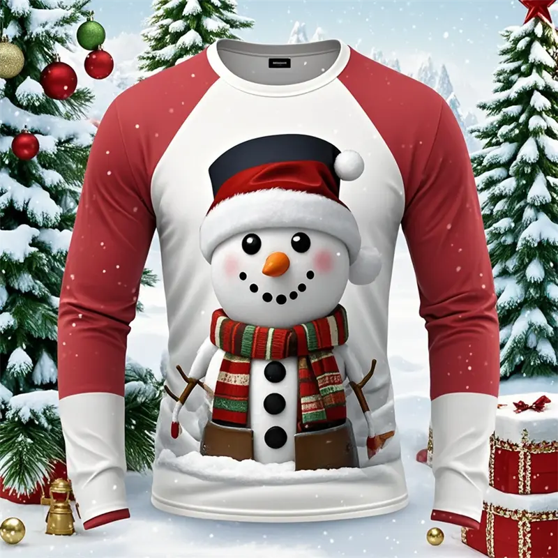 2025 New Christmas Snowman Graphic Men 3D Print Long T-shirt Casual Unisex Long Sleeve Shirt Fashion Y2K Top Oversized Clothing