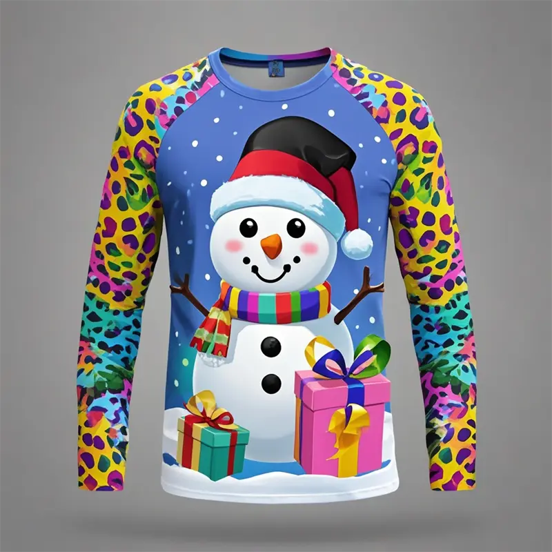 Christmas Y2k Long Sleeve T-shirts Men Kids Clothes Fall Fashion Long Sleeve 3D Xmas Snowman Printed T-shirt Street Hip Hop Tops