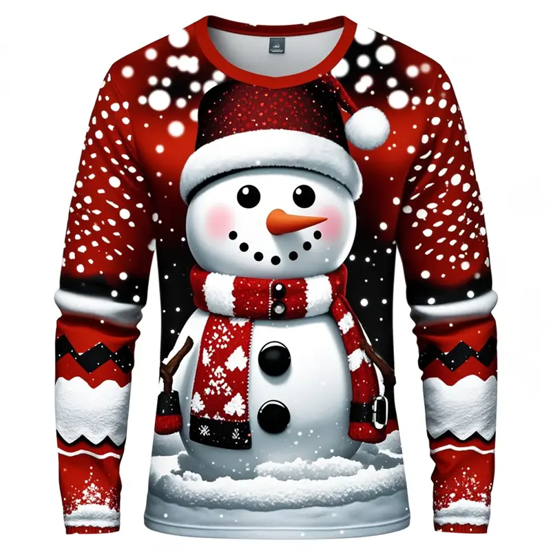 2025 New Christmas Snowman Graphic Men 3D Print Long T-shirt Casual Unisex Long Sleeve Shirt Fashion Y2K Top Oversized Clothing