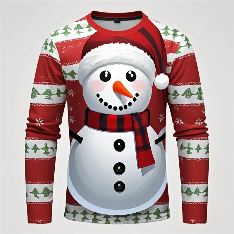 2025 New Christmas Snowman Graphic Men 3D Print Long T-shirt Casual Unisex Long Sleeve Shirt Fashion Y2K Top Oversized Clothing