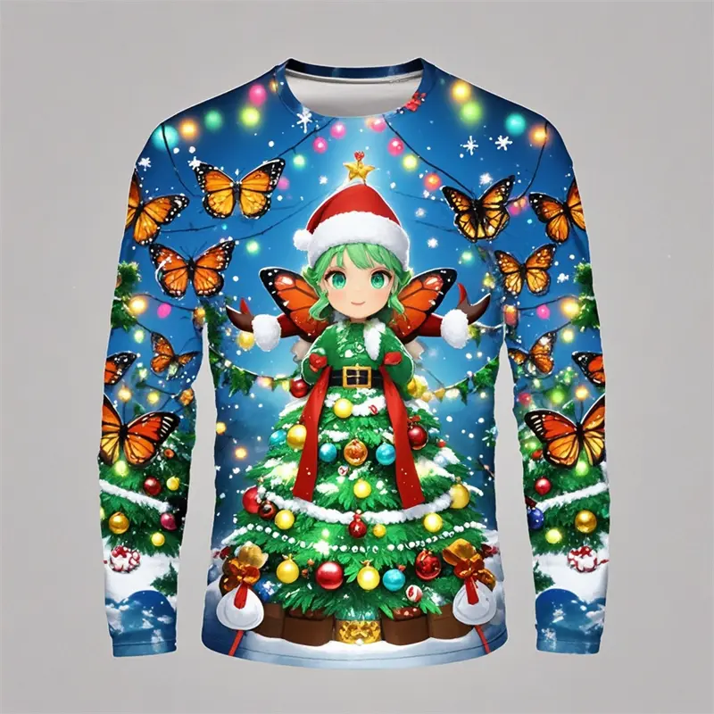 Christmas Y2k Long Sleeve T-shirts Men Kids Clothes Fall Fashion Long Sleeve 3D Xmas Snowman Printed T-shirt Street Hip Hop Tops