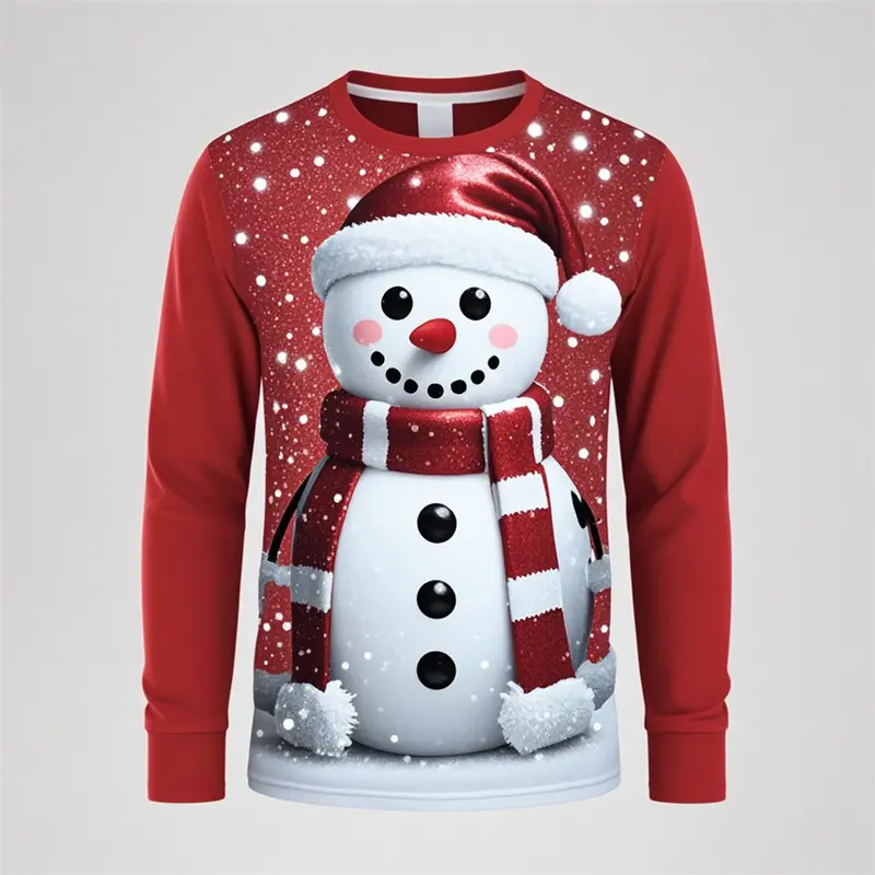 2025 New Christmas Snowman Graphic Men 3D Print Long T-shirt Casual Unisex Long Sleeve Shirt Fashion Y2K Top Oversized Clothing