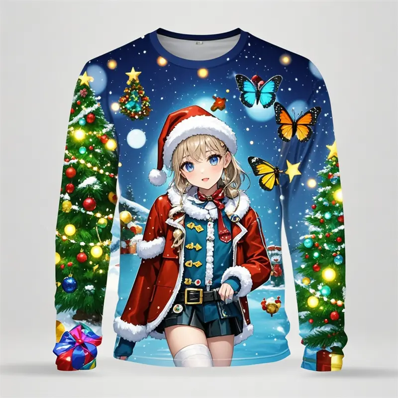 Christmas Y2k Long Sleeve T-shirts Men Kids Clothes Fall Fashion Long Sleeve 3D Xmas Snowman Printed T-shirt Street Hip Hop Tops